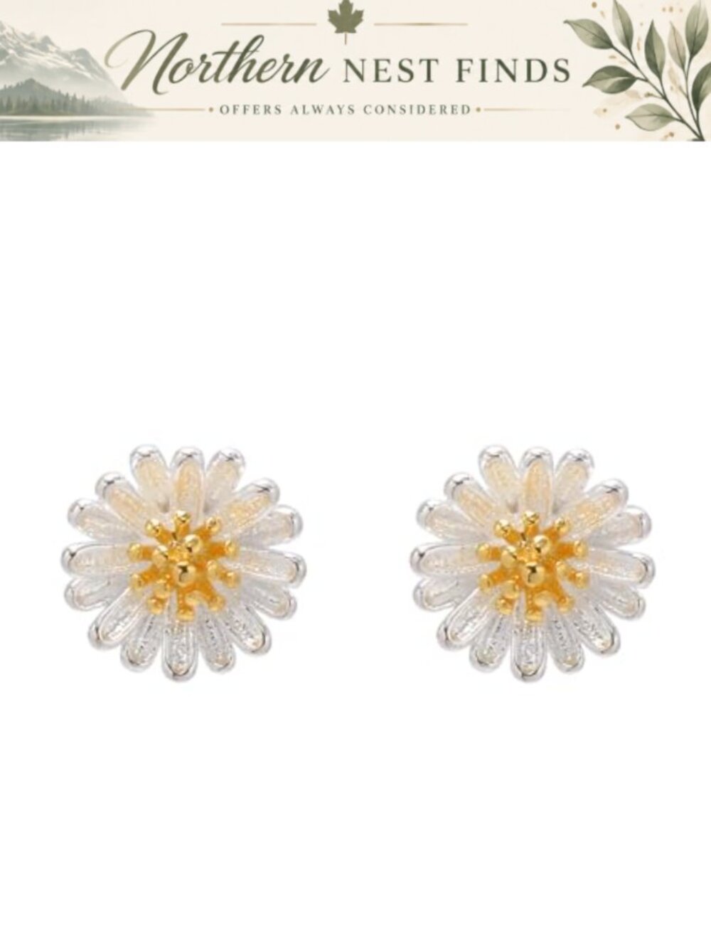 Sterling Silver Plated Daisy Stud Earrings 8.5mm for Women